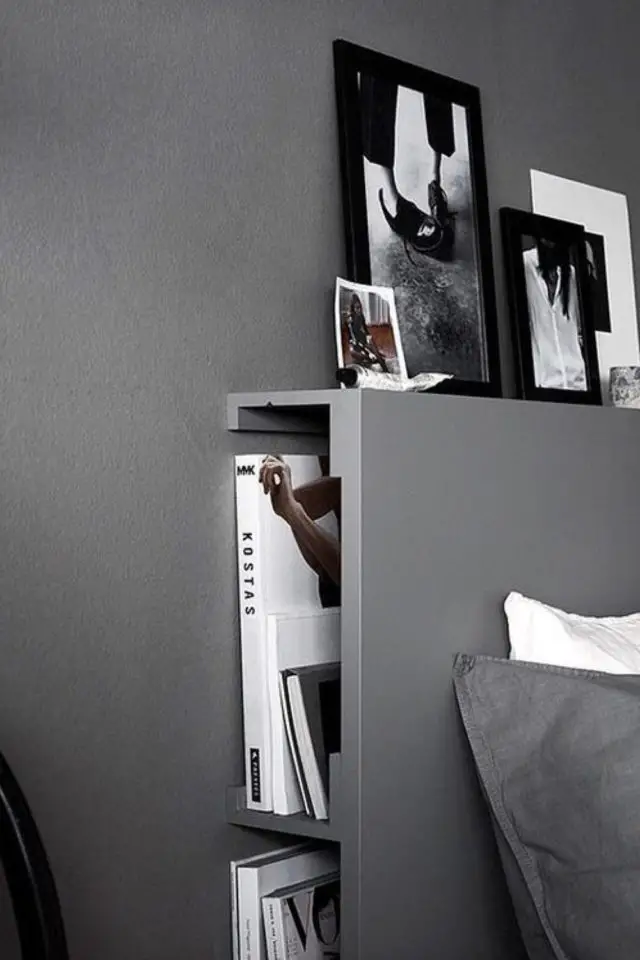 chambre deco pratique rangement exemple DIY ikea hack tête de lit rangement livres et magazines