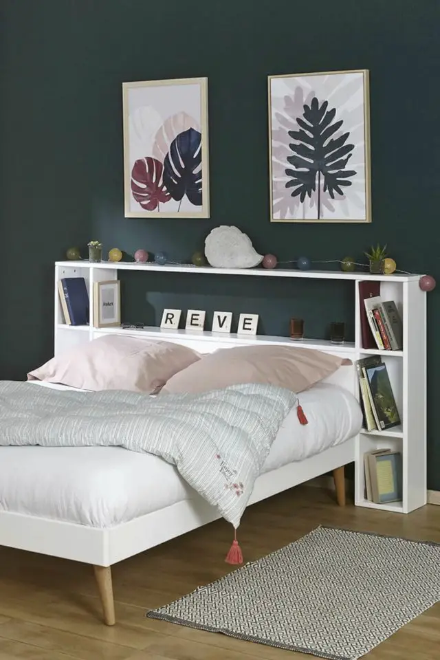 chambre gain de place lit rangement maisons du monde Tête de lit avec rangements 120 cm bois massif blanc