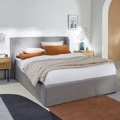 chambre gain de place literie rangement Lit coffre avec sommier relevable gris avec tête de lit