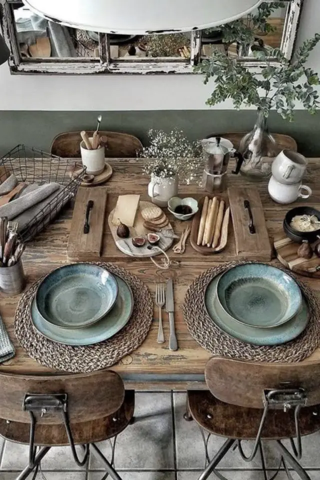 comment creer deco nature zen décor de table repas assiette vert sauge set de table fibres naturelles tressées chic et élégant