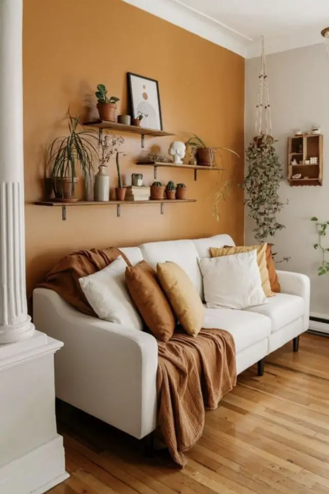 couleur coussin canape blanc mur terracotta ambiance naturelle chaleureuse