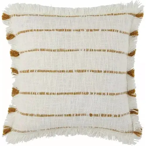 coussin salon moderne chic Housse De Coussin Taha Blanc Cassé Et Jaune Moutarde - Madura