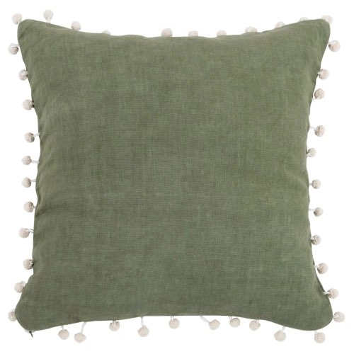 deco canape coussin maisons du monde Housse de coussin en lin à pompons vert sauge 40x40