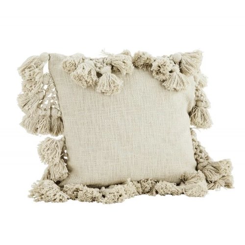 deco canape moderne la redoute Housse de coussin pompons coton