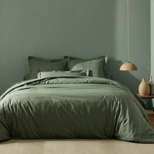 deco chambre reussie blancheporte Linge de lit uni coton vert eucalyptus