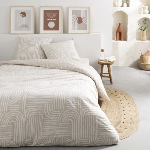 deco chambre reussie maisons du monde Parure de lit 2 personnes en coton 57 fils imprimé beige