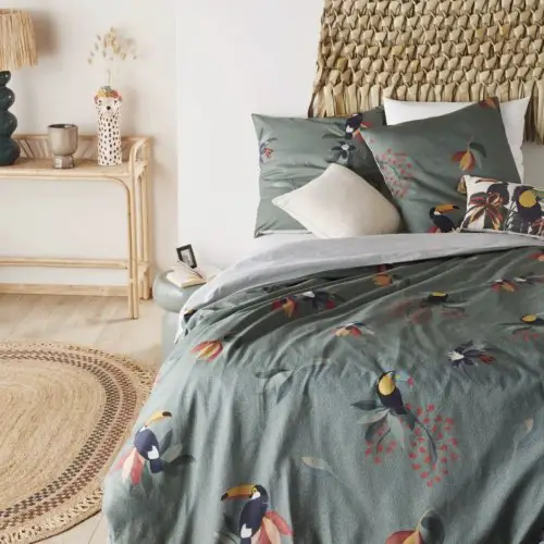 deco chambre reussie maisons du monde Parure de lit en coton bio motif tropical multicolore