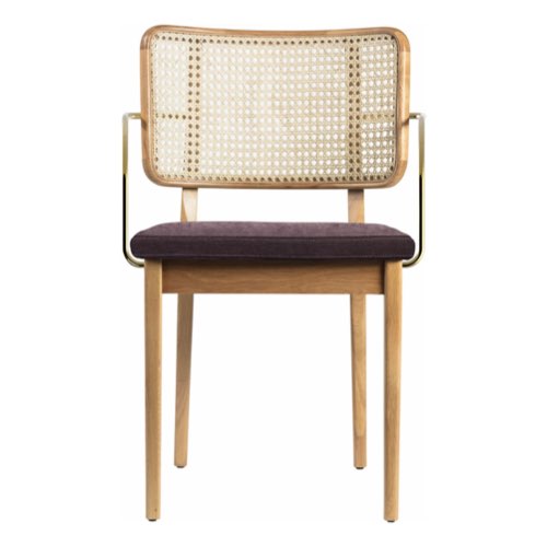 deco design couleur prune Set de 2 chaises avec accoudoirs en chêne naturel et assise prune Cannage
