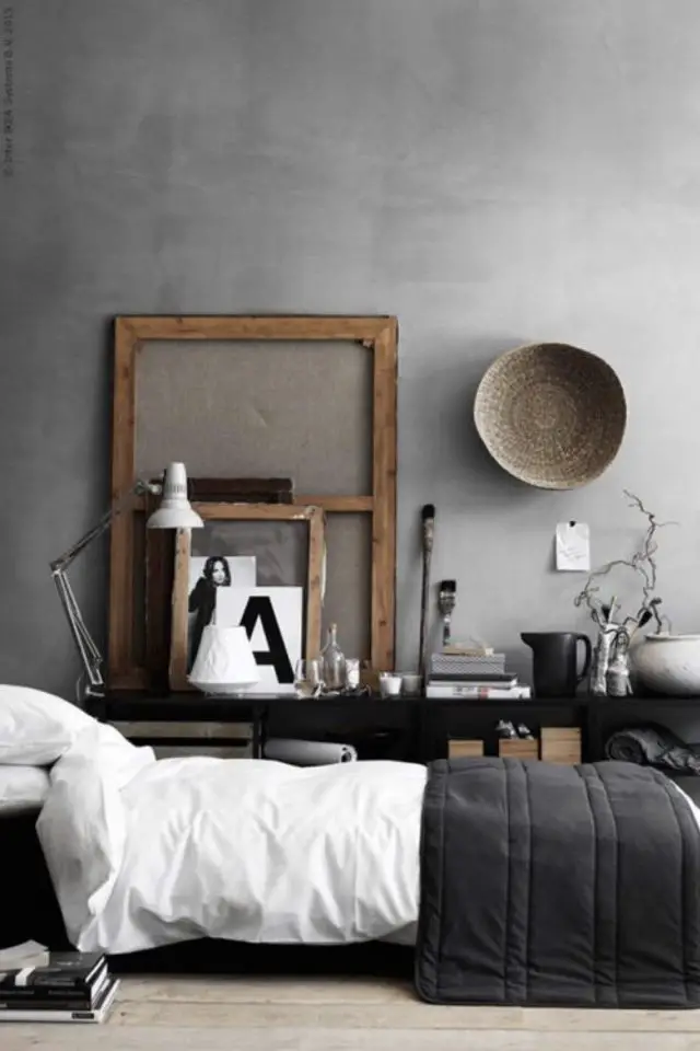 decor interieur minimaliste inspiration chambre adulte grise béton bois ancien élégant