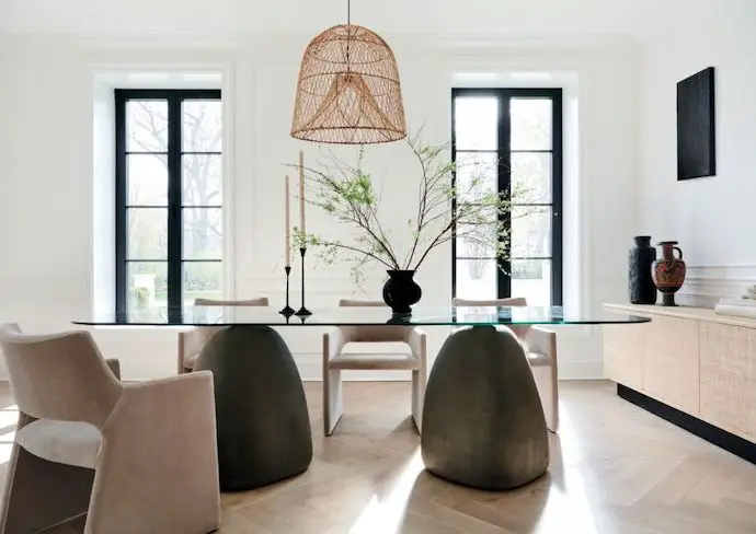 decor nature zen interieur matériaux verre organique bois rotin bambou minimalisme salle à manger pièce à vivre