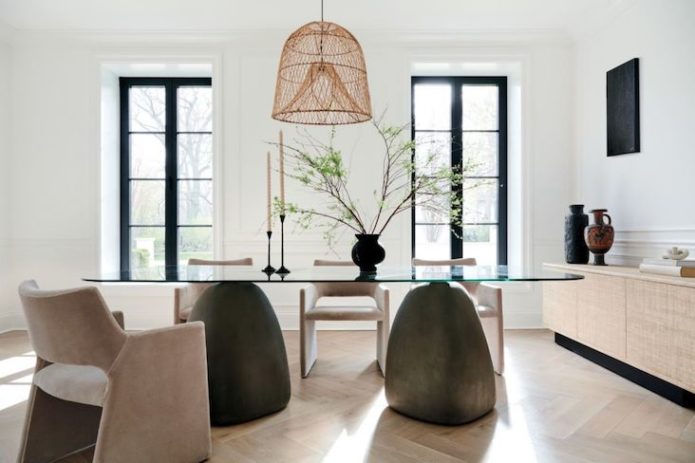 decor nature zen interieur matériaux verre organique bois rotin bambou minimalisme salle à manger pièce à vivre