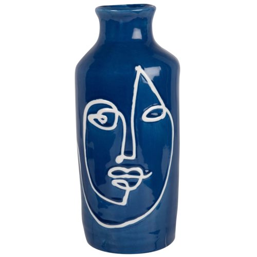 decoration au quotidien vase fleurs Vase en grès bleu et visage blanc H23