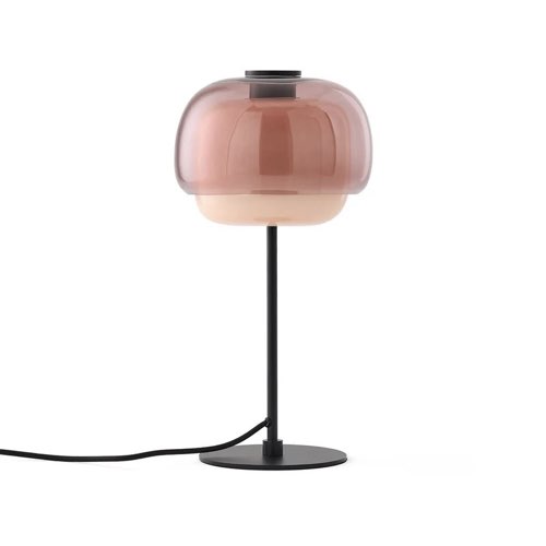 interieur deco color bloc rose Lampe à poser en verre coloré nude vintage