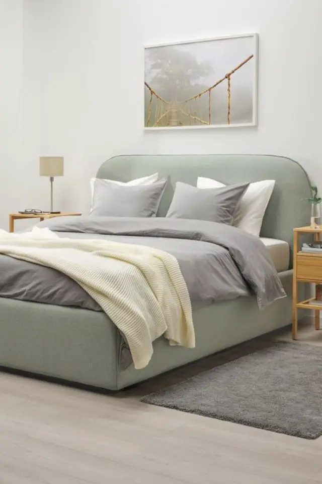 lit avec rangement deco chambre exemple ikea couleur vert sauge coffre pratique