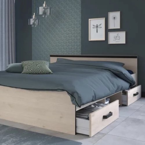 lit avec rangement pas cher Lit avec rangements 140 x 190 cm - 2 tiroirs et 1 niche