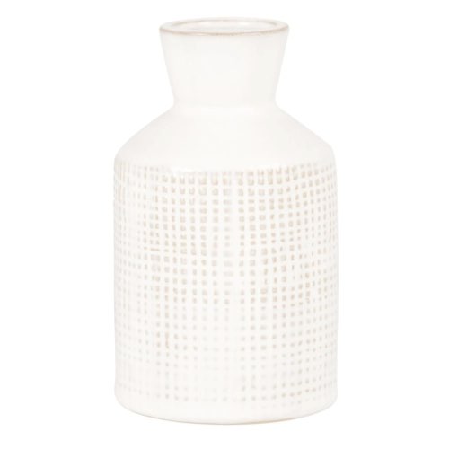 objets deco bord de mer maisons du monde Vase en grès blanc motif quadrillé beige H13