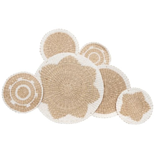 objets deco bord de mer maisons du monde Déco murale en jacinthe d'eau tressée beige et blanche 75x45