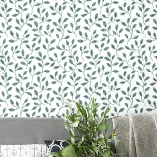 revetement mur deco entree leroy merlin Papier peint intissé JAVA feuille vert