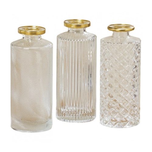 vase soliflore maisons du monde Set de 3 vases verre transparent et doré H13cm