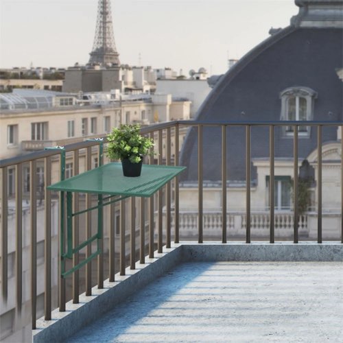 balcon deco confort maisons du monde Table de balcon pliable en métal vert