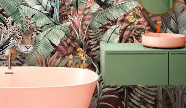comment associer rose et vert deco salle de bain mobilier papier peint