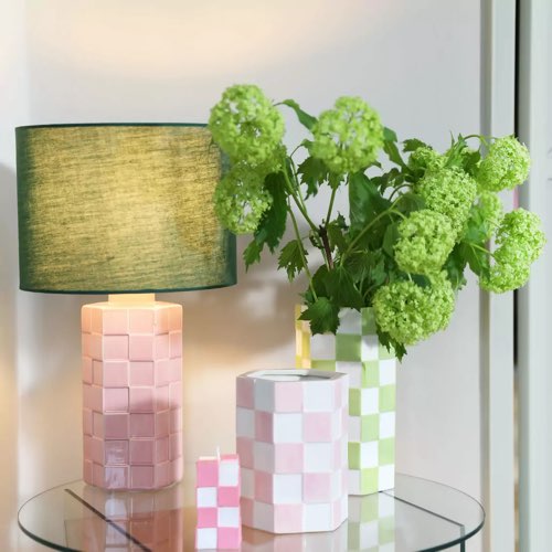 deco mosaique damier design Vase vichy rose