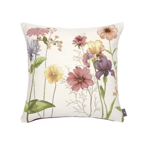 deco salon fleur maisons du monde Coussin tapisserie giverny multi fleurs made in france blanc