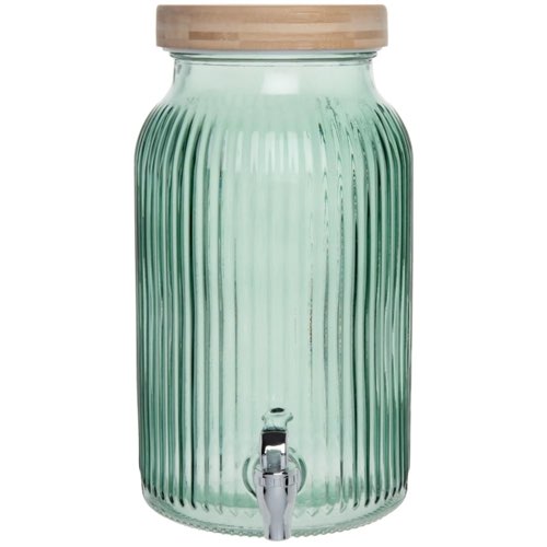 deco table printemps maisons du monde Fontaine à boisson en verre strié teinté vert olive couvercle en bambou 5,5L