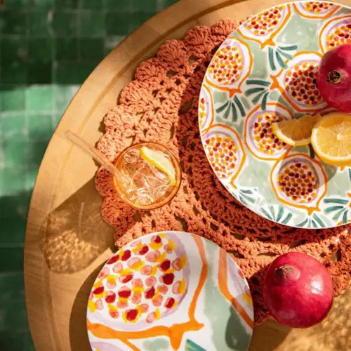 deco table printemps maisons du monde Assiette plate en porcelaine motifs grenades multicolores - Lot de 6