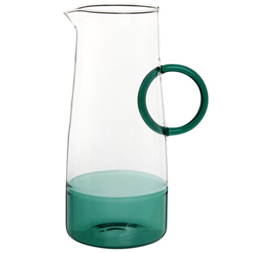deco table printemps maisons du monde Carafe en verre transparent et bleu vert avec anse ronde 1,7L