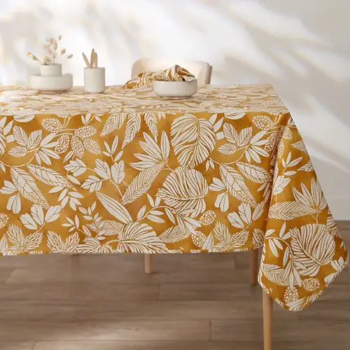 deco textile table printemps blancheporte Nappe anti-taches imprimé végétal jaune ocre