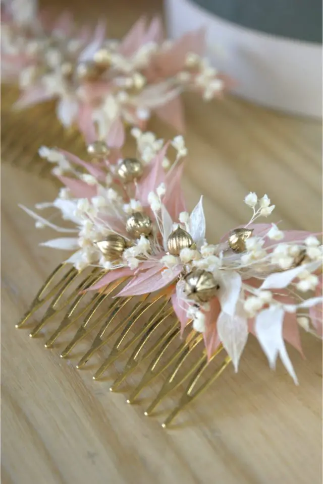decoration fleur sechee citadine des champs fabrication à la main broche cheveux mariage bohème