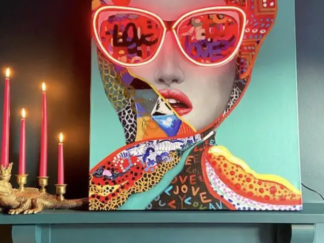 decoration interieur pop art idees tableau collage néon femme