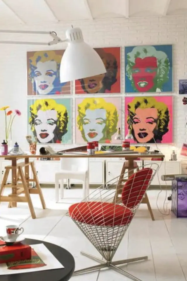 decoration interieure inspiration pop art moderne portrait Marylin Monroe couleur tableau répétition 