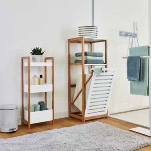 desencombrer maison rangement gain de place pratique Étagère à poser rangement salle de bains 3 tablettes bois