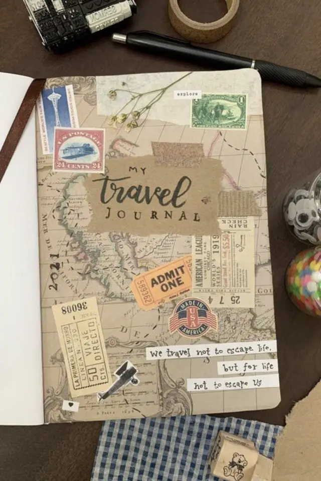 journal de voyage modele a copier carte papier kraft collage facile débutant