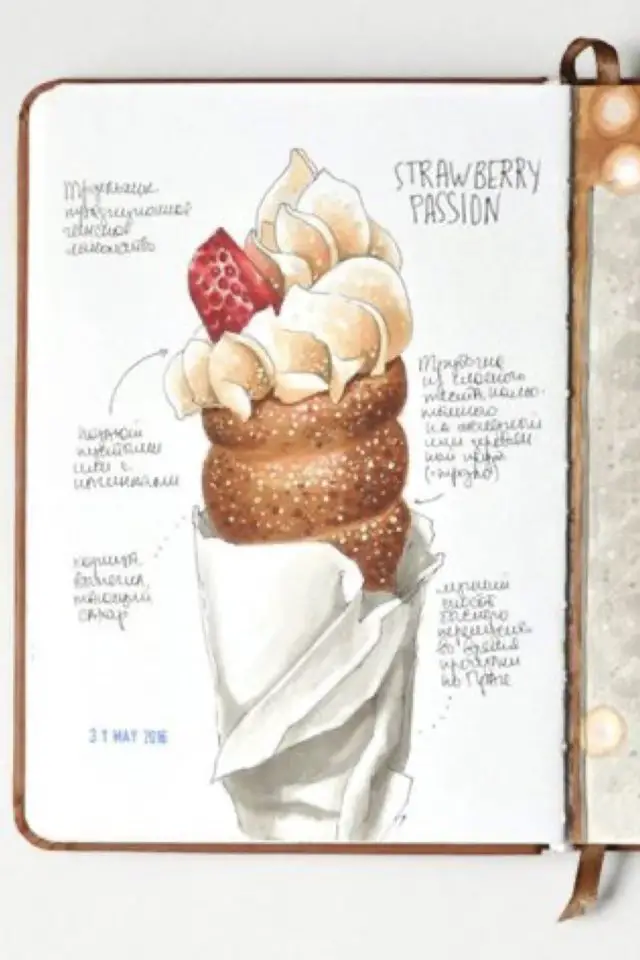 journal de voyage modele a copier illustration nourriture glace spécialités locales aquarelle dessin