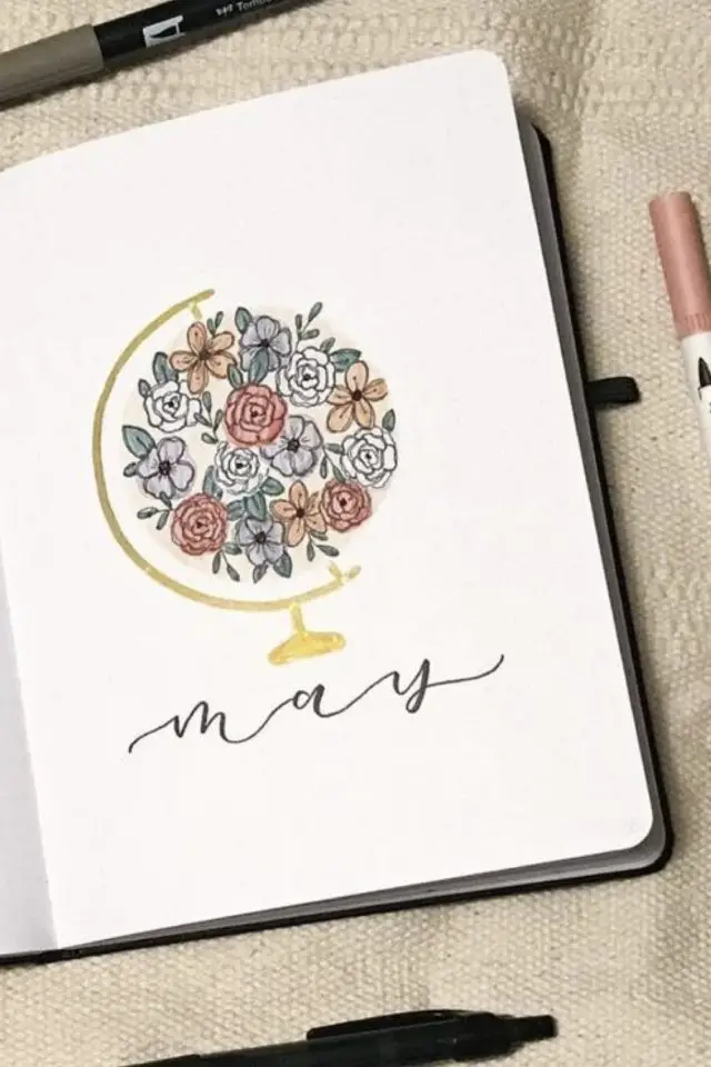 lettering calligraphie pour debutant bujo en français page de garde mois de mai dessin floral