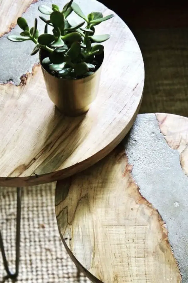 loisirs diy beton creatif decoration exemple table basse à faire soi-même bois mélange matériaux original chic