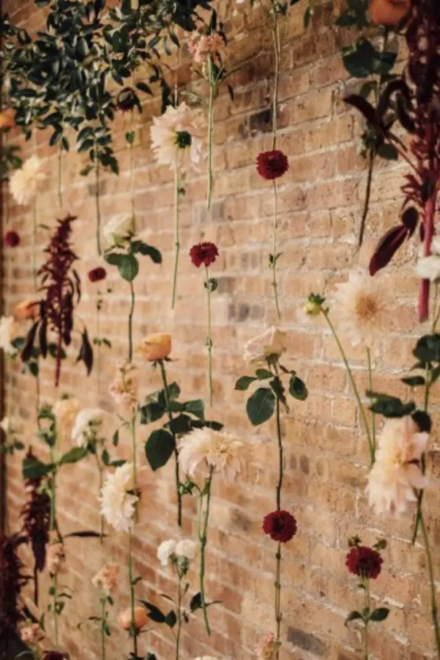 mariage nature chic deco suspendue fleurs mur fil de nylon simple et pas cher