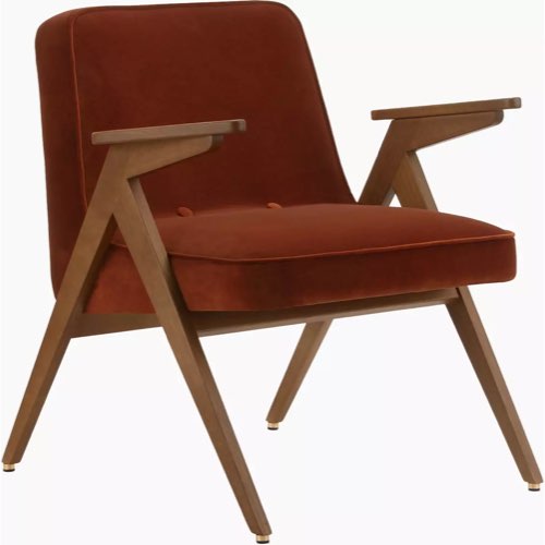meuble deco eclectique design vintage hipstorique Fauteuil en velours rouge brique années 60 mid century modern