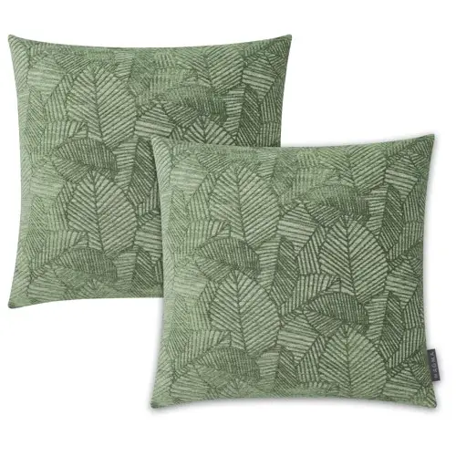 meuble deco vert franc emeraude maisons du monde Housses de coussin jacquard motif feuillage vert - 45x45 - Lot de 2