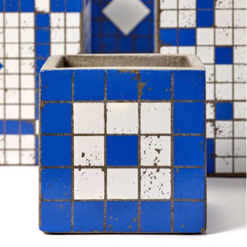 ou trouver deco moderne mosaique Pot béton cubique bleu 13x13x13 cm fleur jardin intérieur