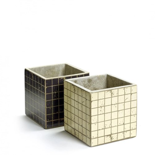 ou trouver deco moderne mosaique Lot de 2 pots cubiques en béton vintage 13x13x13 cm noir et beige cache-pot tendance