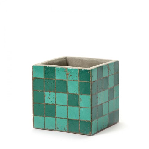ou trouver deco moderne mosaique Pot béton cubique vert 11x11x11 cm petit cache-pot plantes
