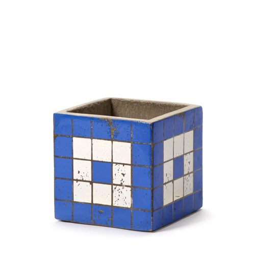 ou trouver deco moderne mosaique Pot béton cubique bleu 11x11x11 cm petit modèle cache pot coloré