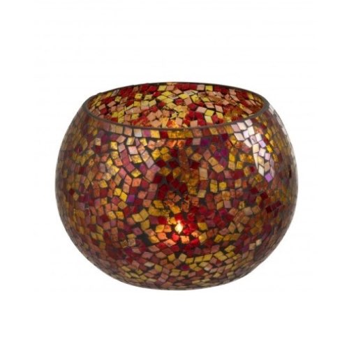 ou trouver objet deco mosaique pas cher Photophore en verre avec mosaïques rouge et jaune