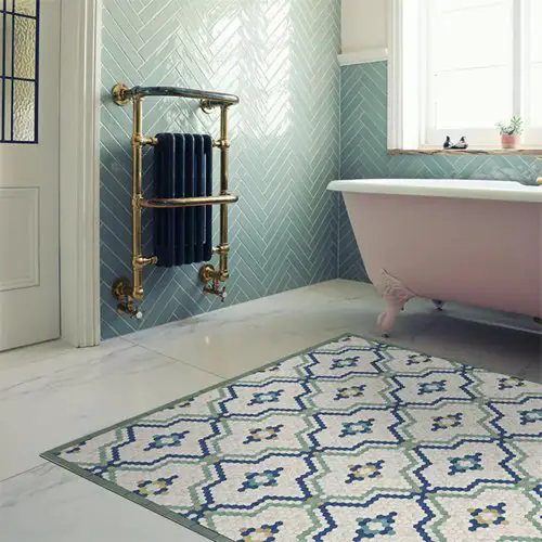 ou trouver tapis effet mosaique decor Tapis en vinyle bleu et vert 140 x 200 cm salle de bain 