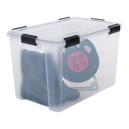 rangement garage placard grenier pas cher pratique malle IRIS plastique transparent l.39 x P.59 x H.38 cm, 70 l