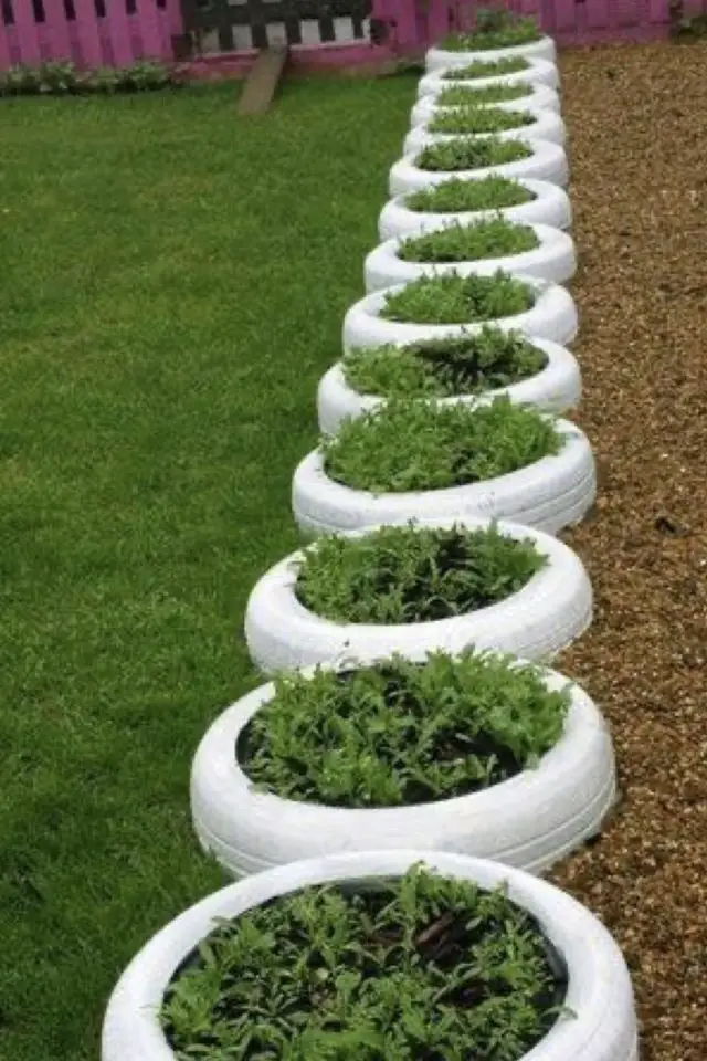 recyclage pneu jardin exemple jardinière bordure pas cher peinture récup' bricolage facile